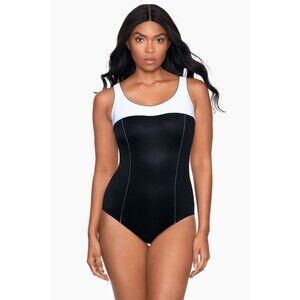 Miraclesuit DD-Cup Touche One Piece in Colorblock Black/White Sz 20W Underwired